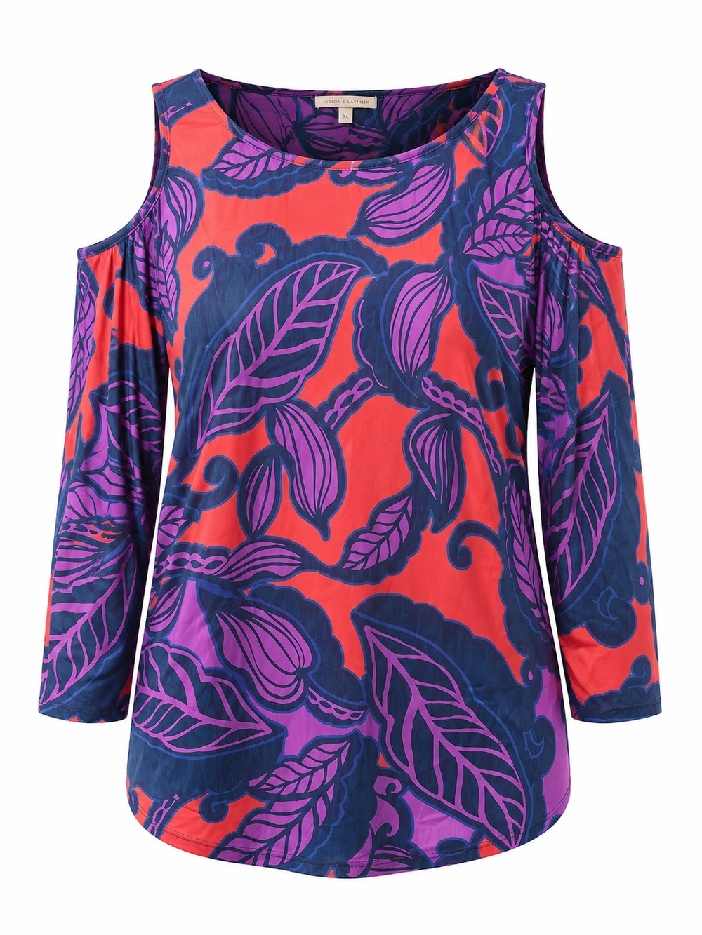 GIBSON & LATIMER | Cold Shoulder Tropical Floral Stretch Blouse Colorful | XL